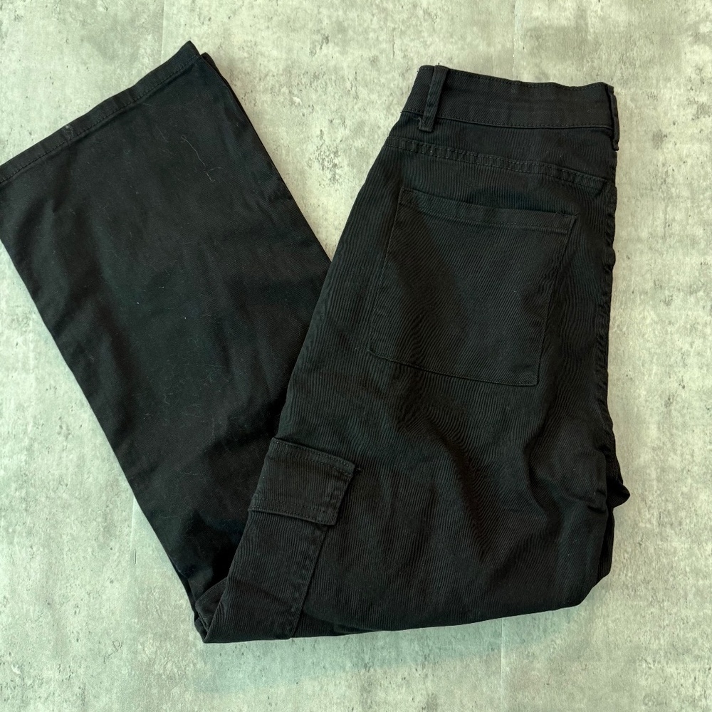 Black Women's Cargo Pants Pockets Straight Leg Casual Pants Size S